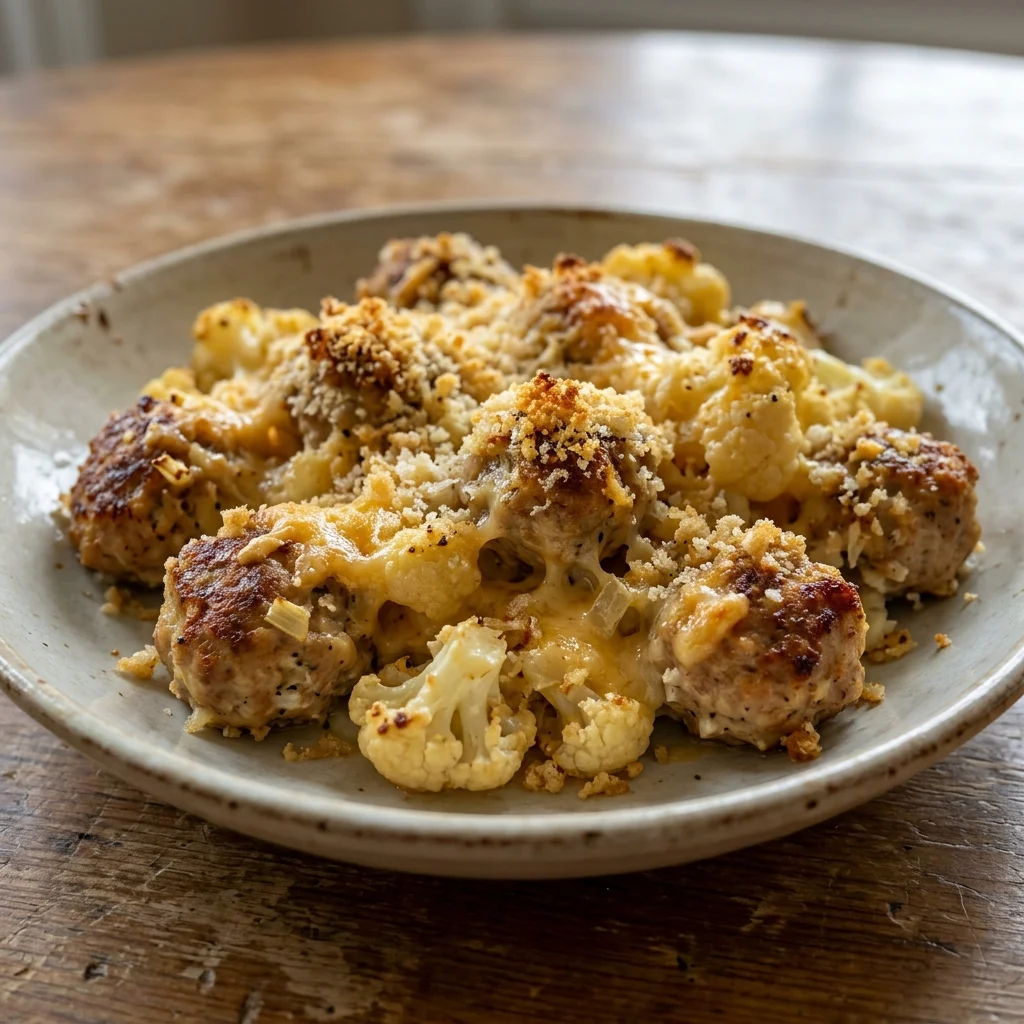 Chicken Meatball Cauliflower Cheese Bake