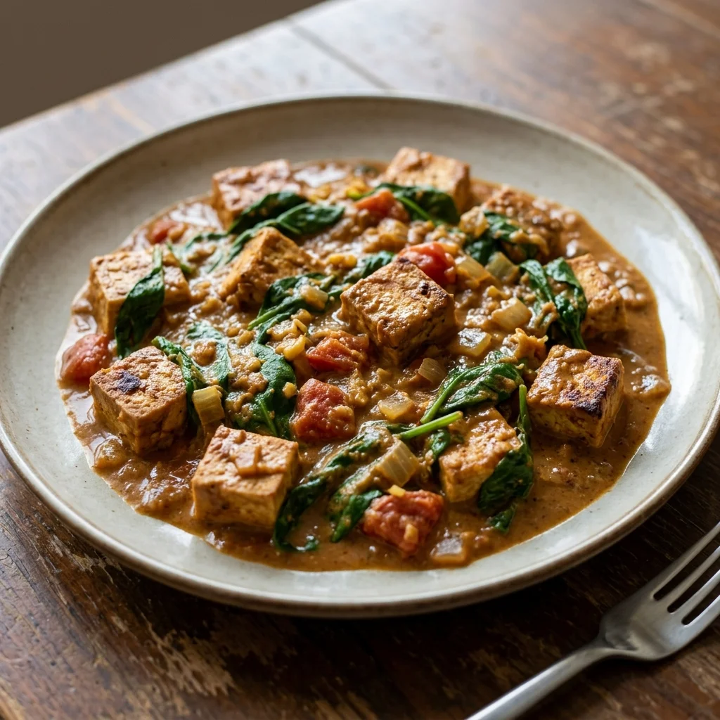 Tofu Peanut Spinach Curry