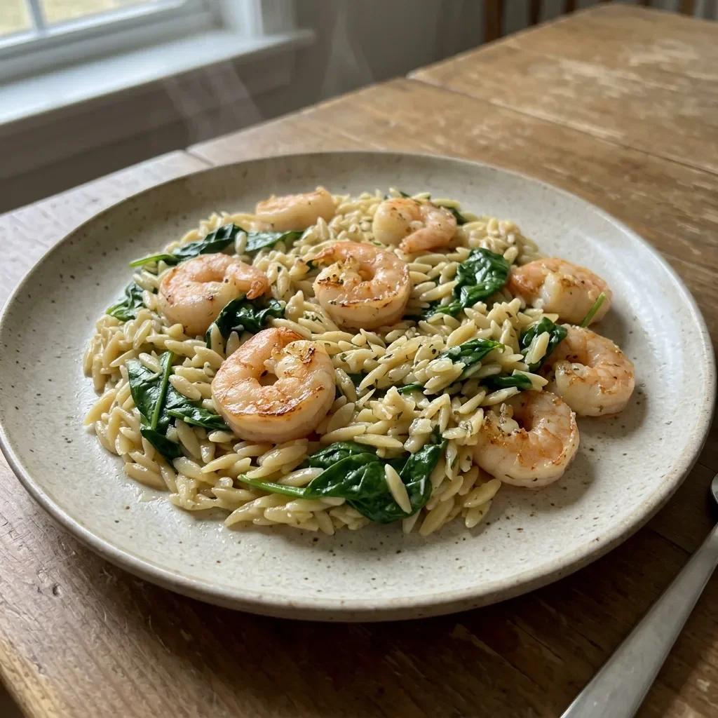Lemon Shrimp Orzo Skillet