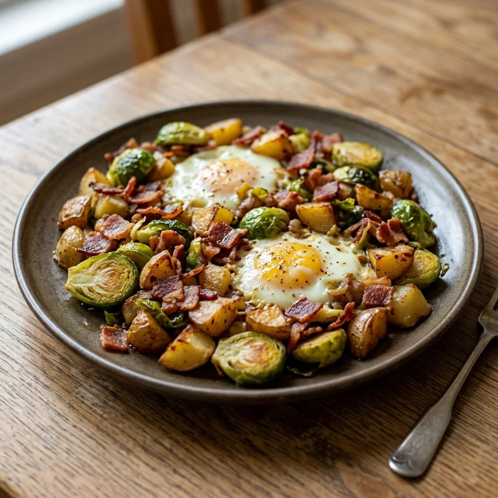 Turkey Bacon Brussels Potato Hash