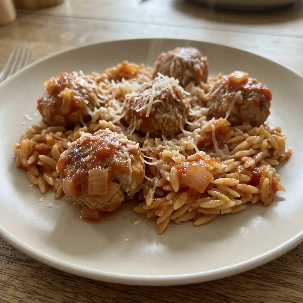 Pork Meatballs with Tomato Orzo