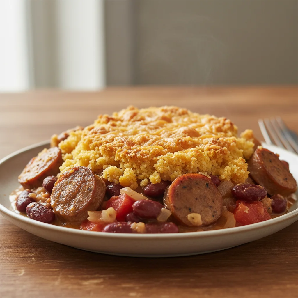 Chicken Sausage Cornmeal Bean Bake