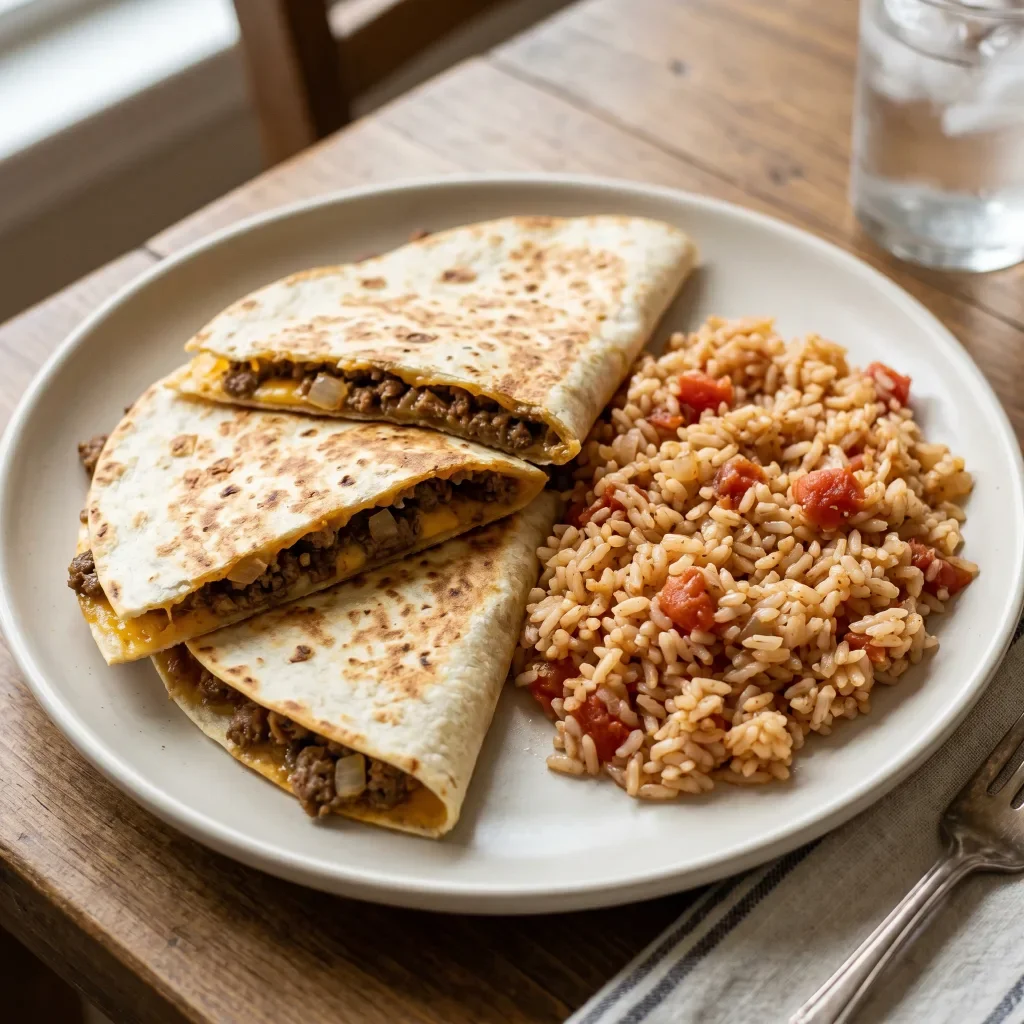 Beef Quesadilla Rice Plate