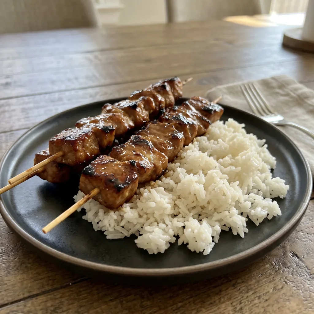 Pork Satay Skewers with Coconut Rice
