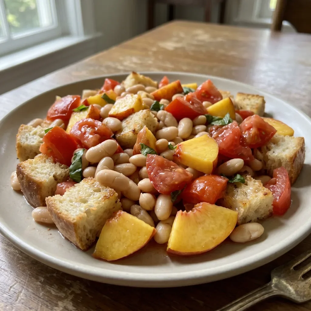 Tomato Peach Panzanella with Cannellini Beans