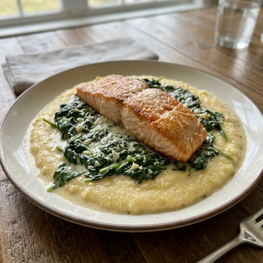 Fresh Salmon Florentine with Parmesan Polenta
