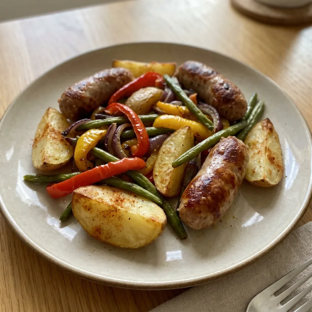 Sausage Pepper Traybake with Potatoes and Green Beans