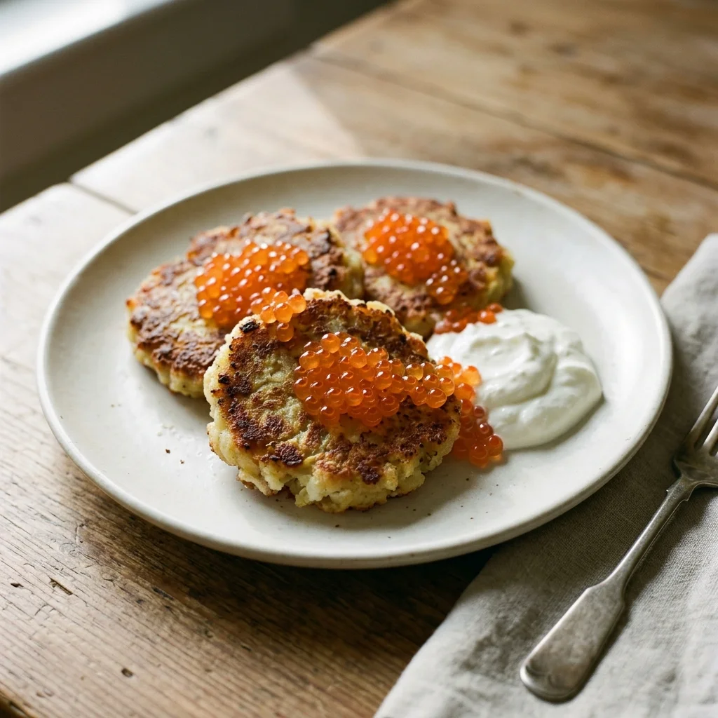 Salmon Caviar Potato Cakes