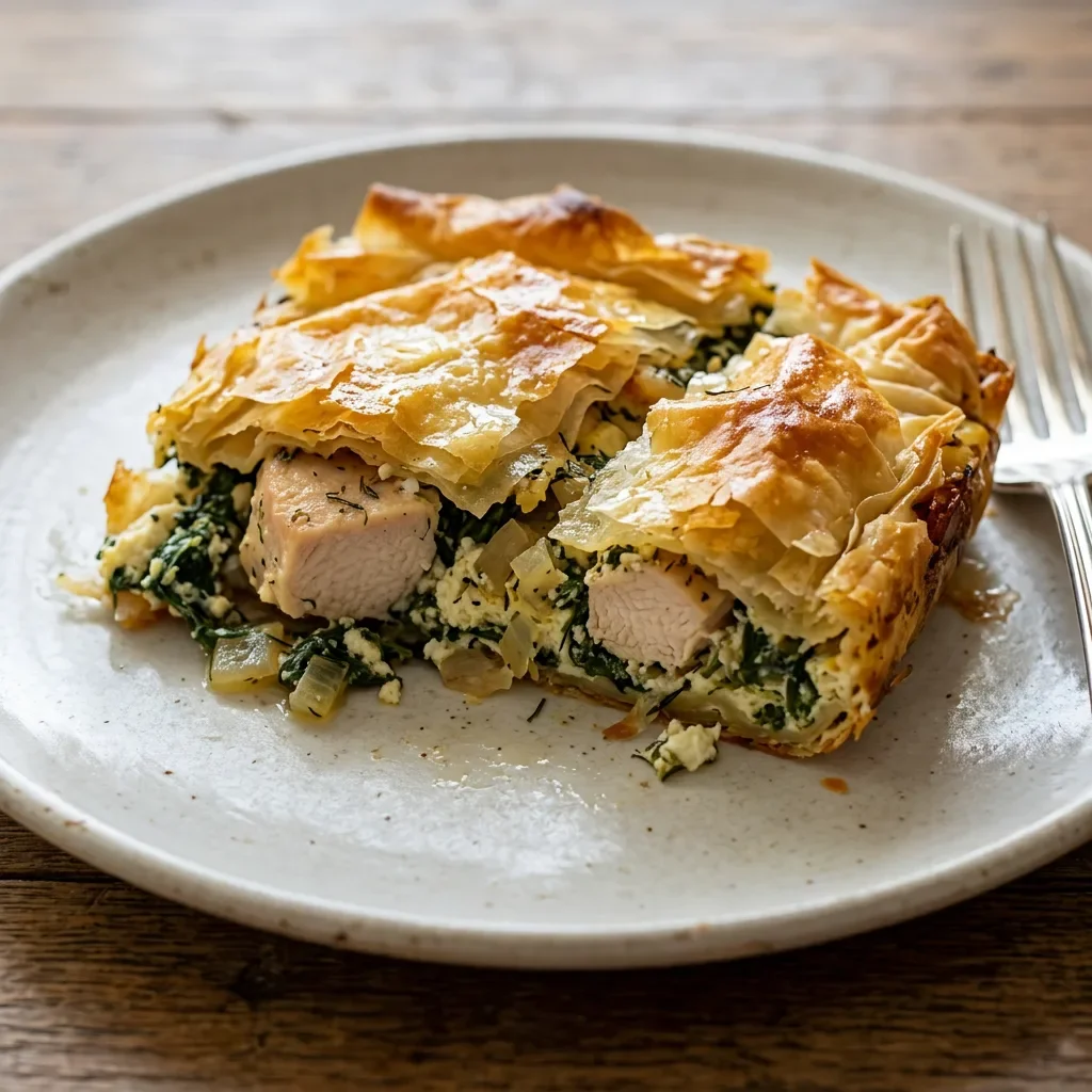 Greek Chicken Spinach Phyllo Bake