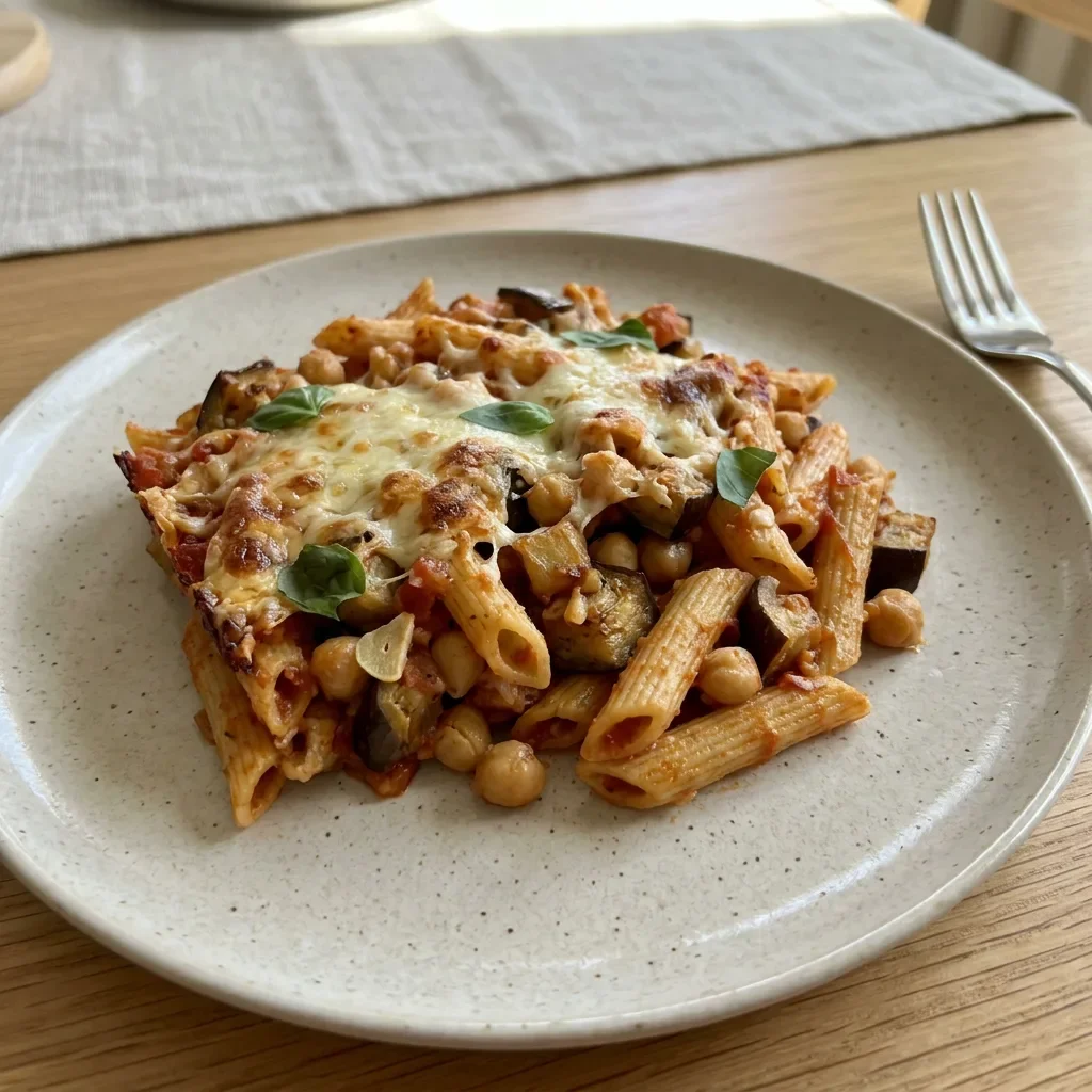 Eggplant Chickpea Pasta Bake