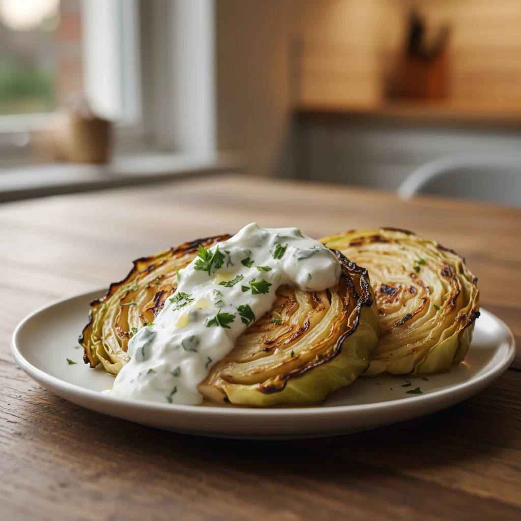 Grilled Cabbage Steaks with Yogurt Herb Sauce