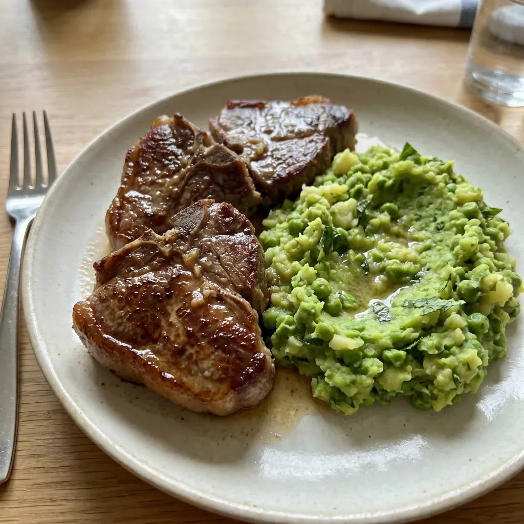 Seared Lamb with Pea Mint Mash