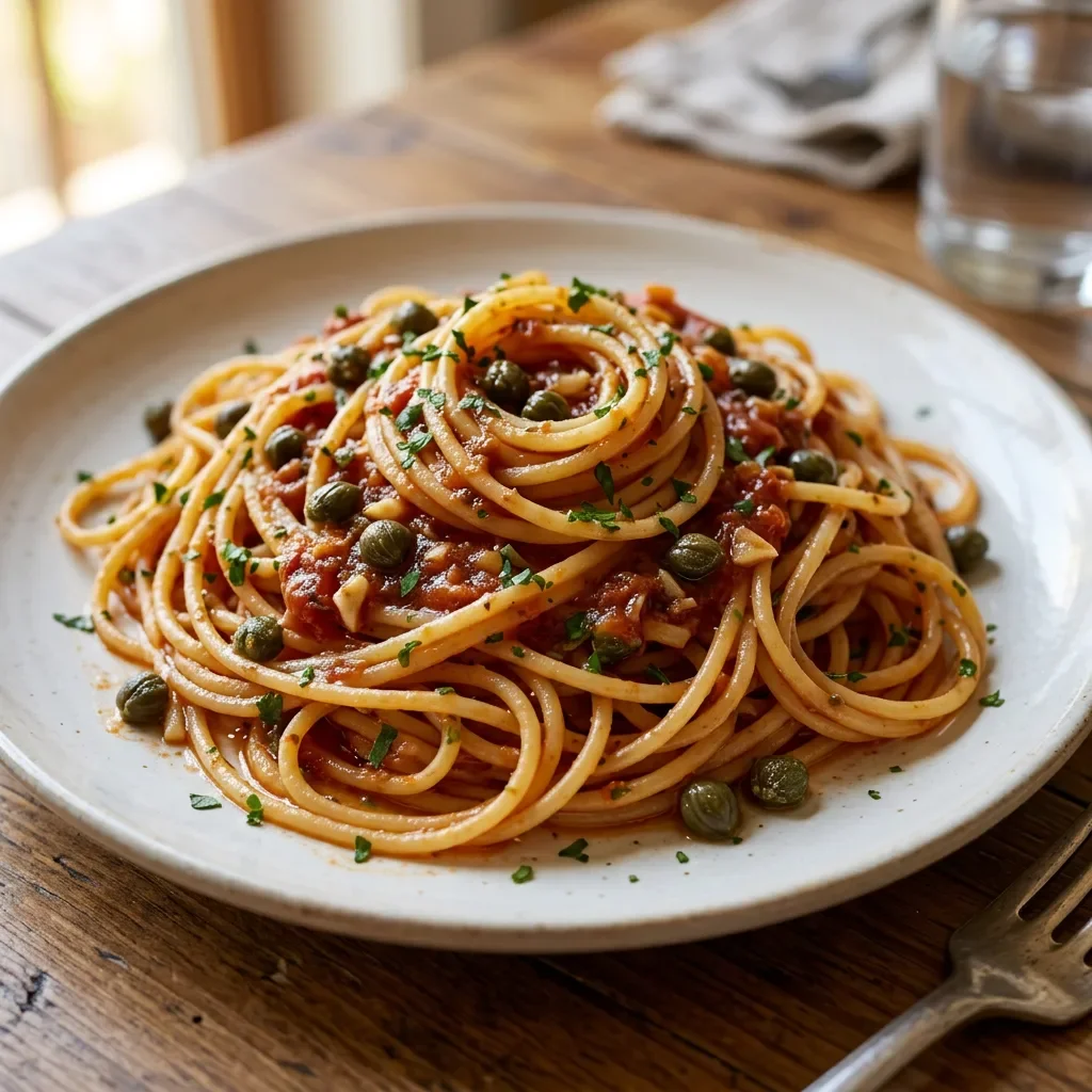 Anchovy Caper Tomato Spaghetti