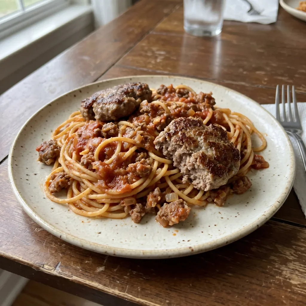 Beef Patty Spaghetti with Marinara