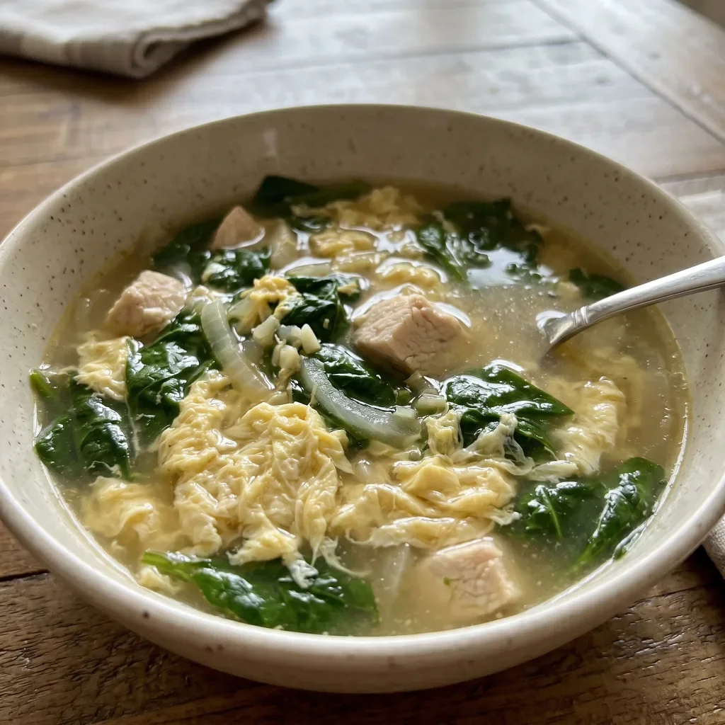 Chicken Spinach Egg Ribbon Soup