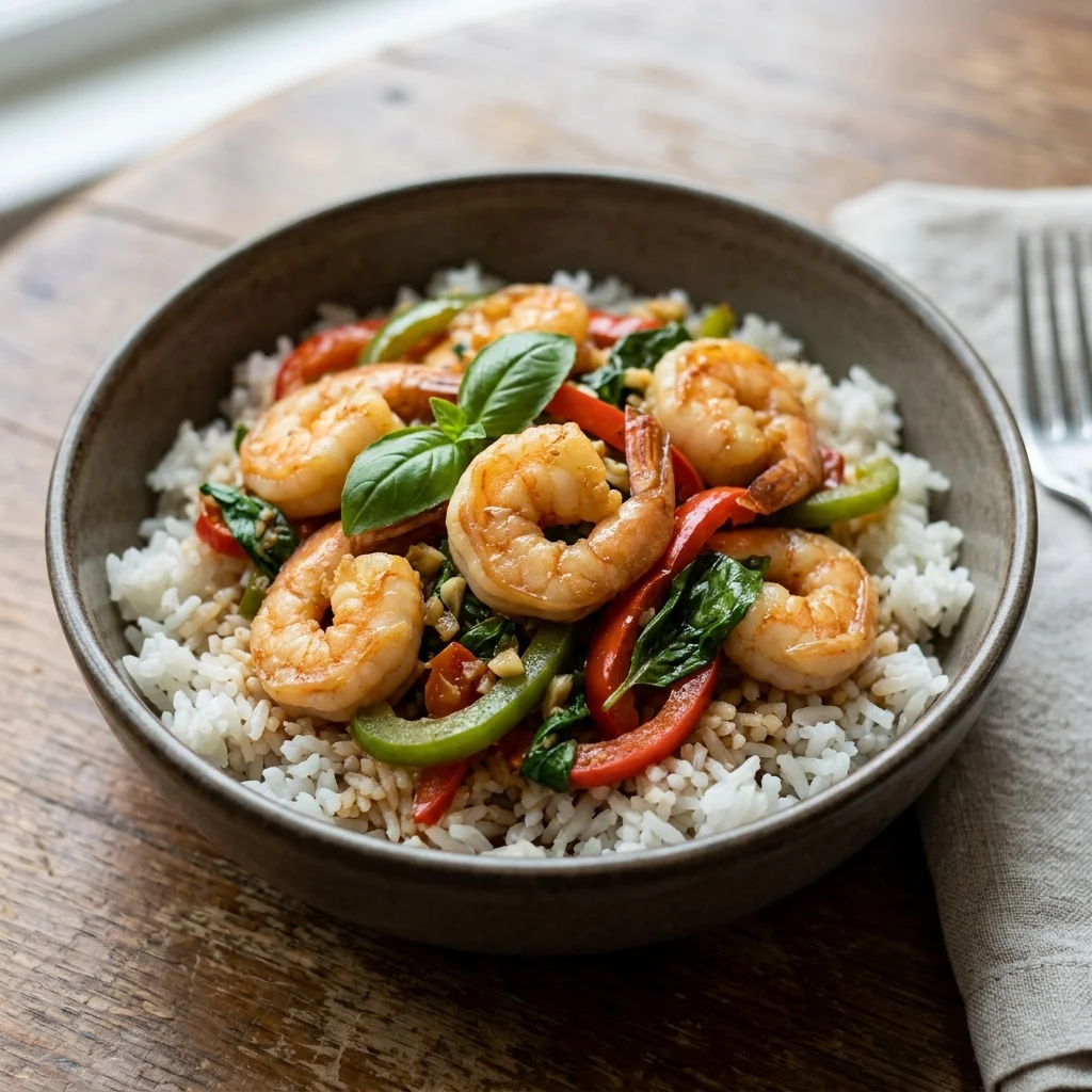 Thai Basil Shrimp Rice Bowl