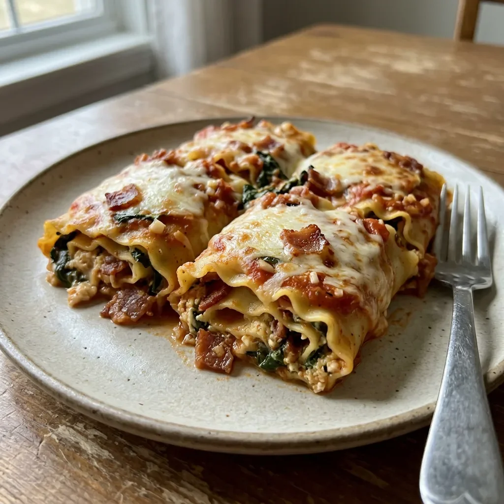 Turkey Bacon Spinach Lasagna Rolls