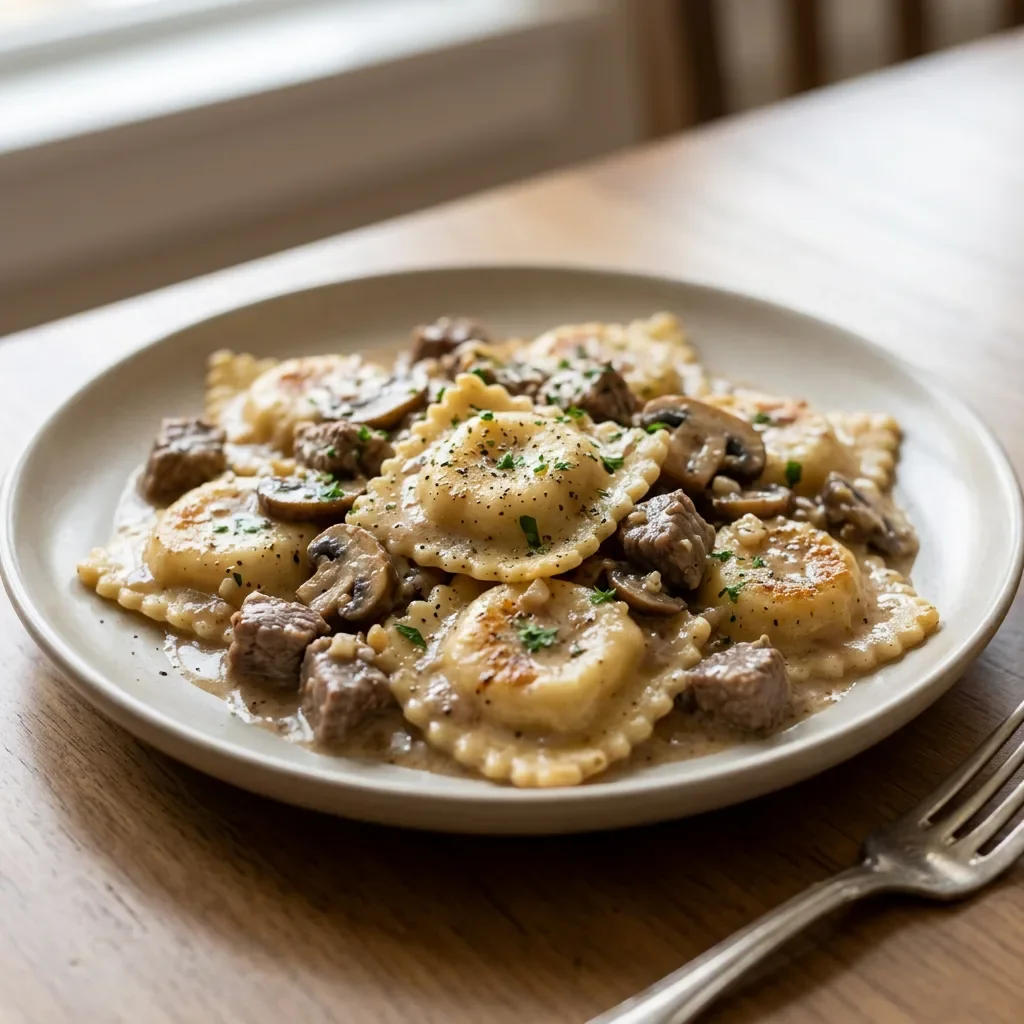 Beef Mushroom Ravioli Skillet