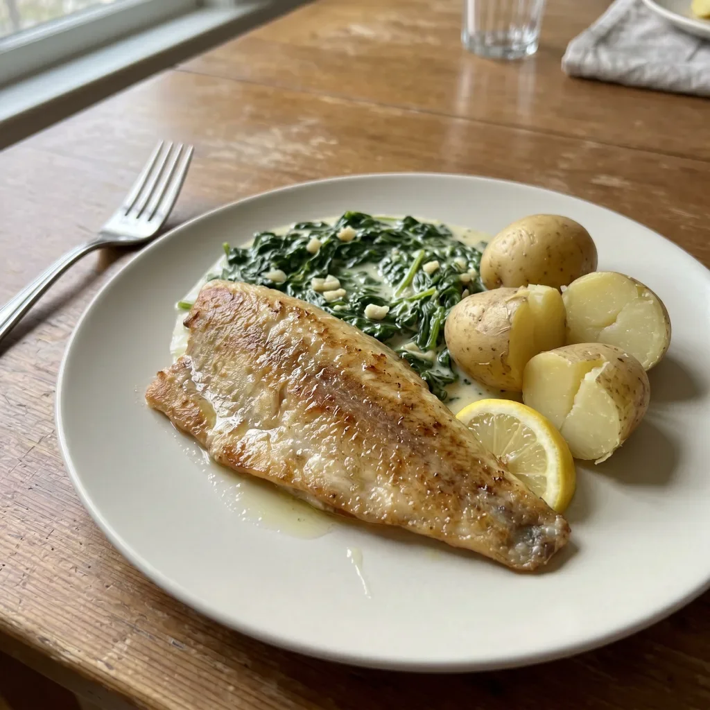 Trout with Creamed Spinach and Potatoes