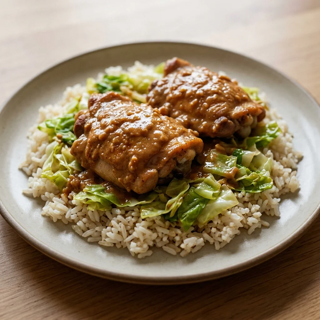 Indonesian-Style Peanut Chicken Rice Plate