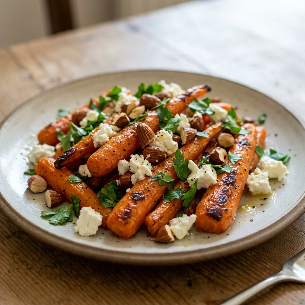 Roasted Carrot Feta Almond Salad