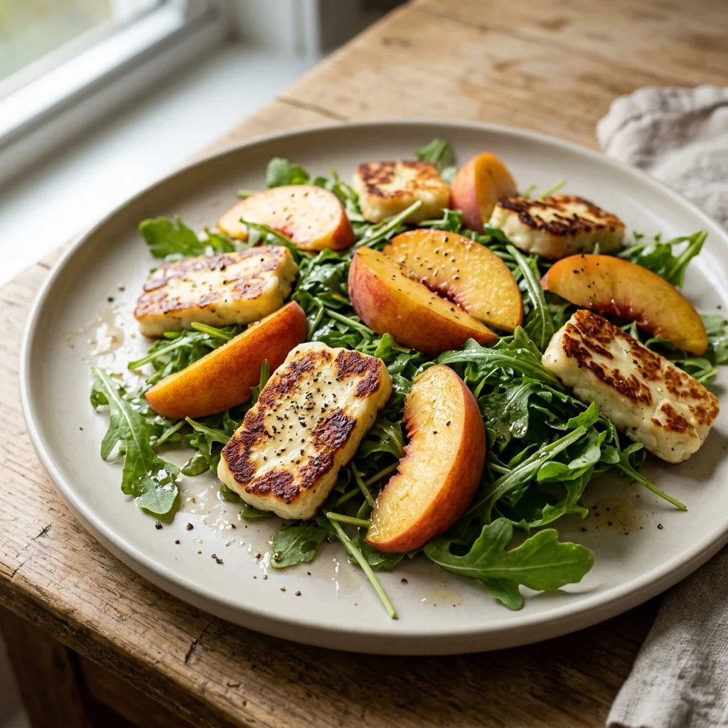 Halloumi Peach Arugula Salad