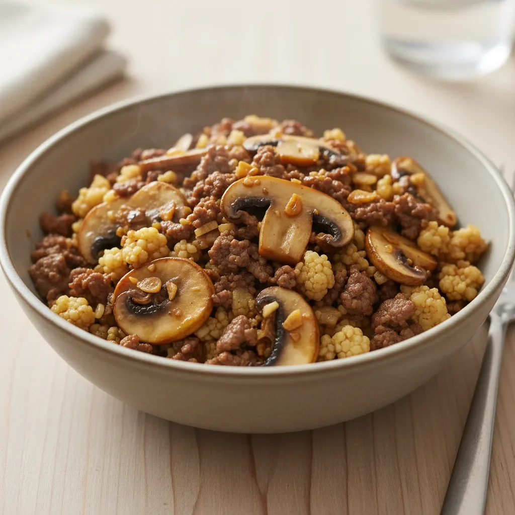 Beef Mushroom Cauliflower Rice Bowl