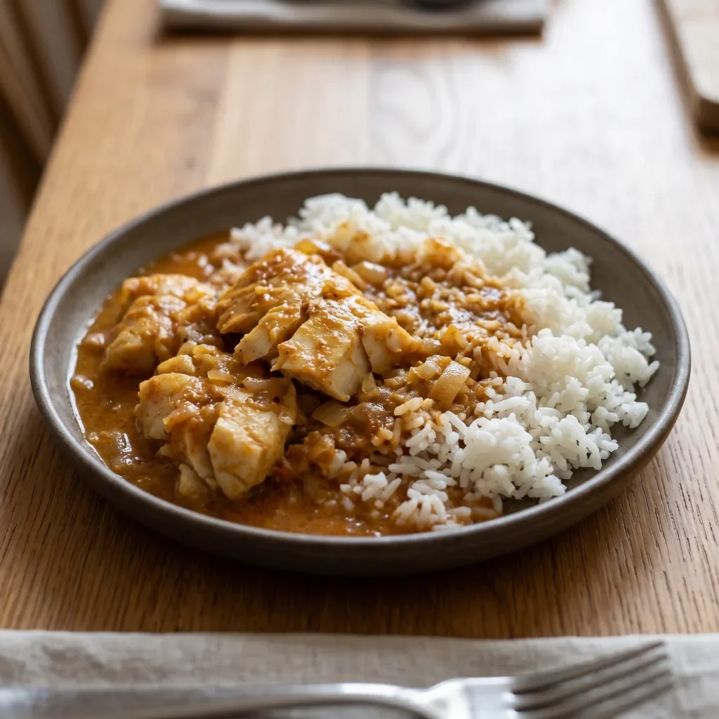White Fish Coconut Tomato Curry with Rice