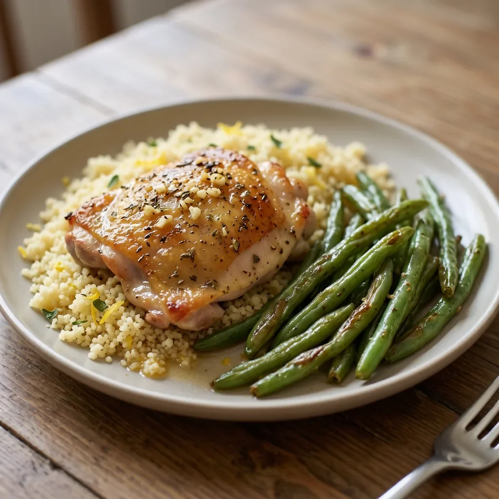 Lemon Herb Chicken Thighs with Couscous and Green Beans
