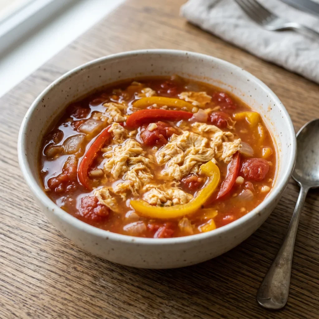 Tomato Bell Pepper Egg Ribbon Soup