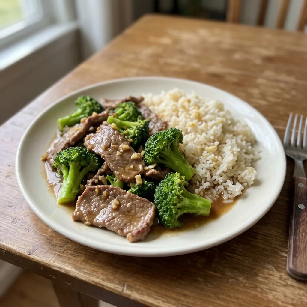 Beef and Broccoli with Garlic Jasmine Rice