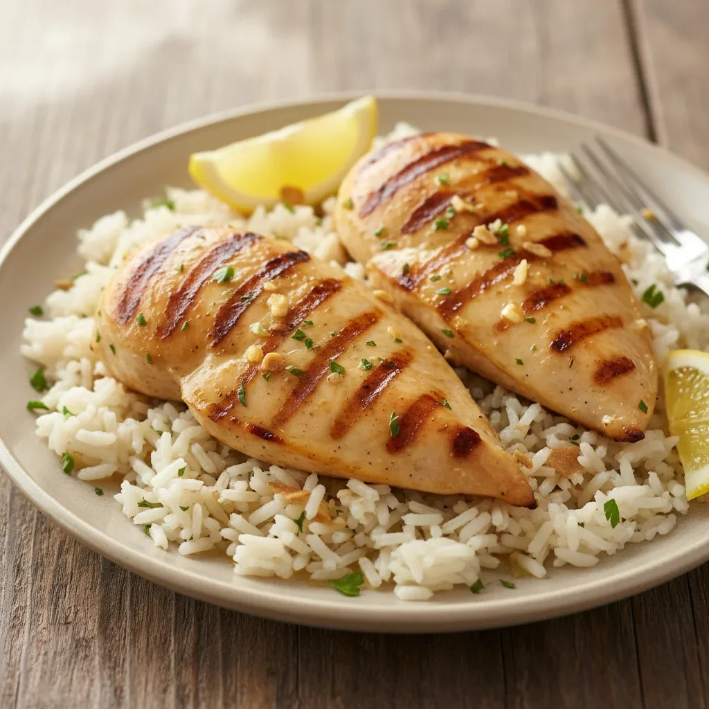 Grill Pan Lemon Garlic Chicken with Rice