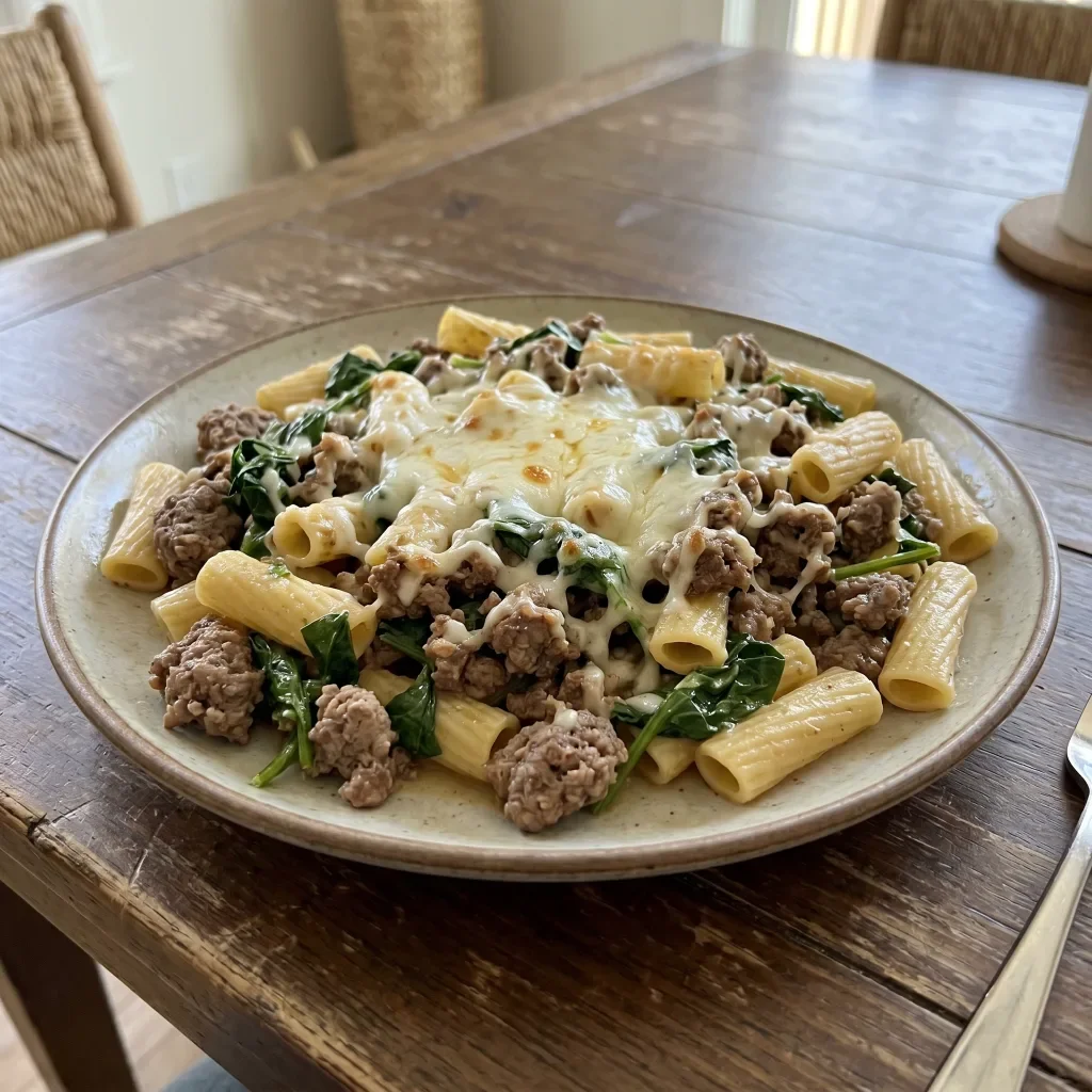 Beef Spinach Mozzarella Pasta