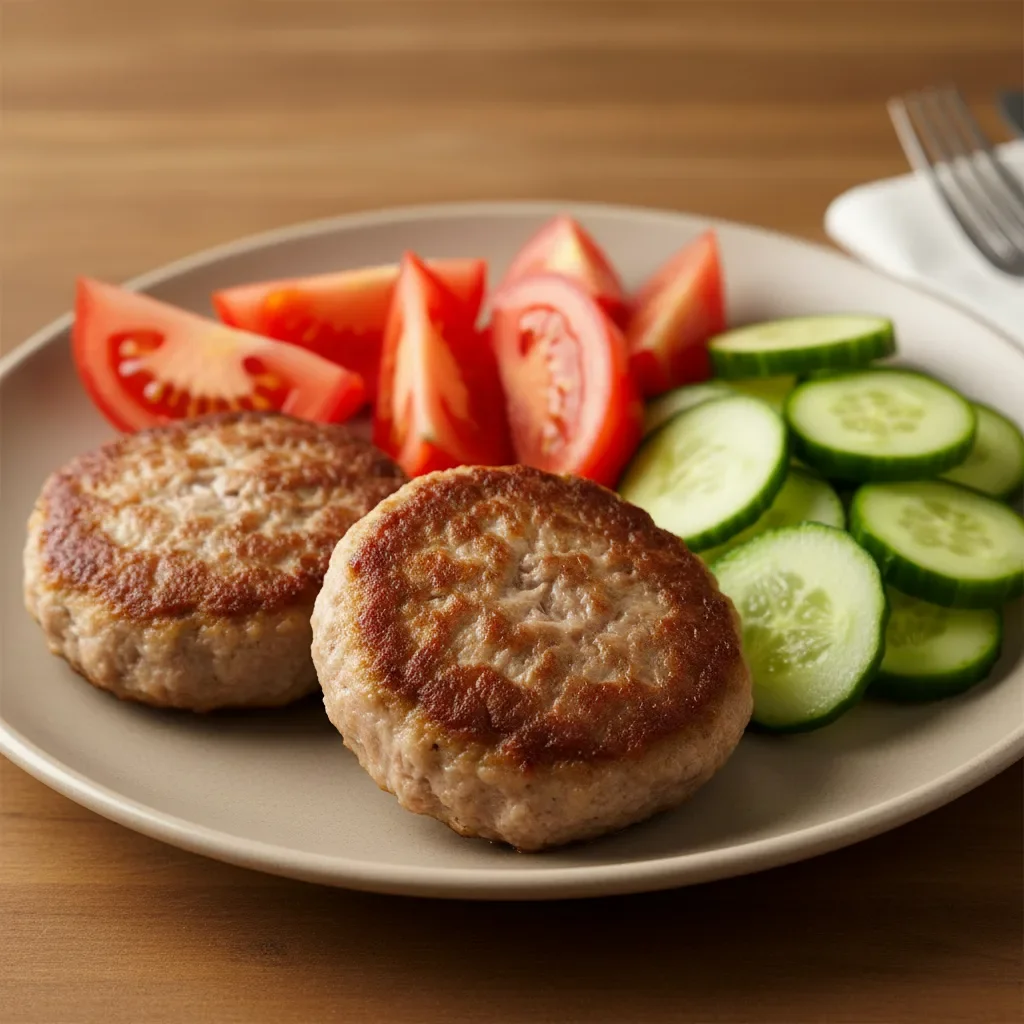 Grilled Beef Patties with Tomato Cucumber Plate