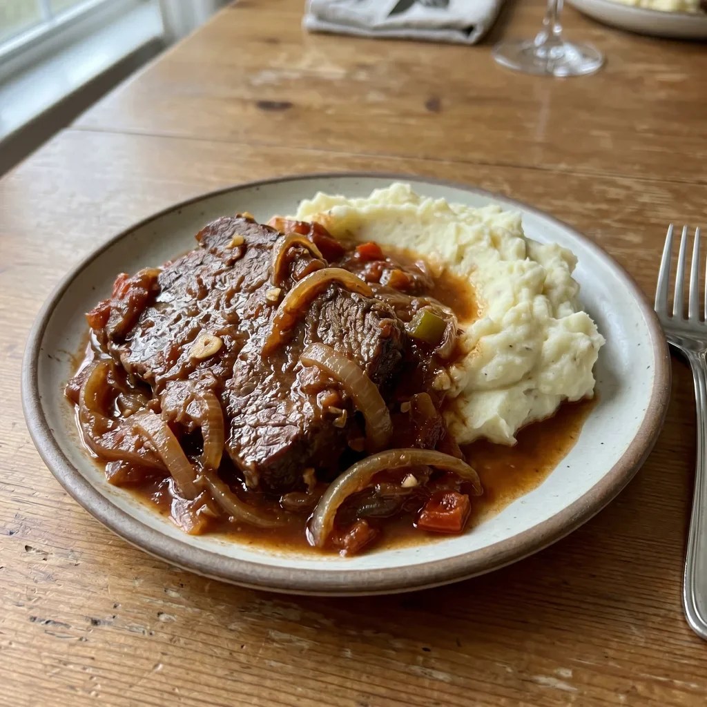 Beef Swiss Steak with Mashed Potatoes