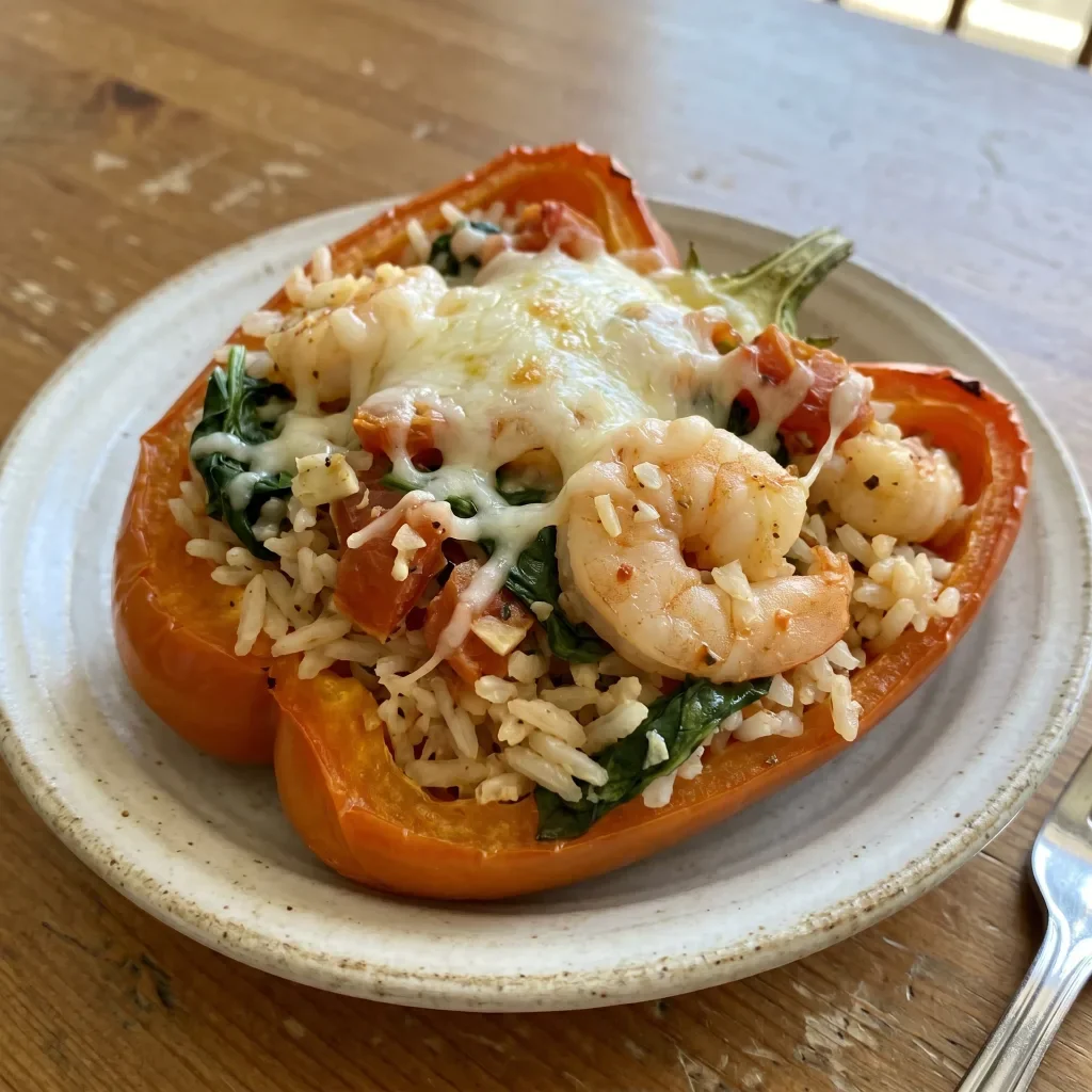 Shrimp Spinach Rice Stuffed Peppers