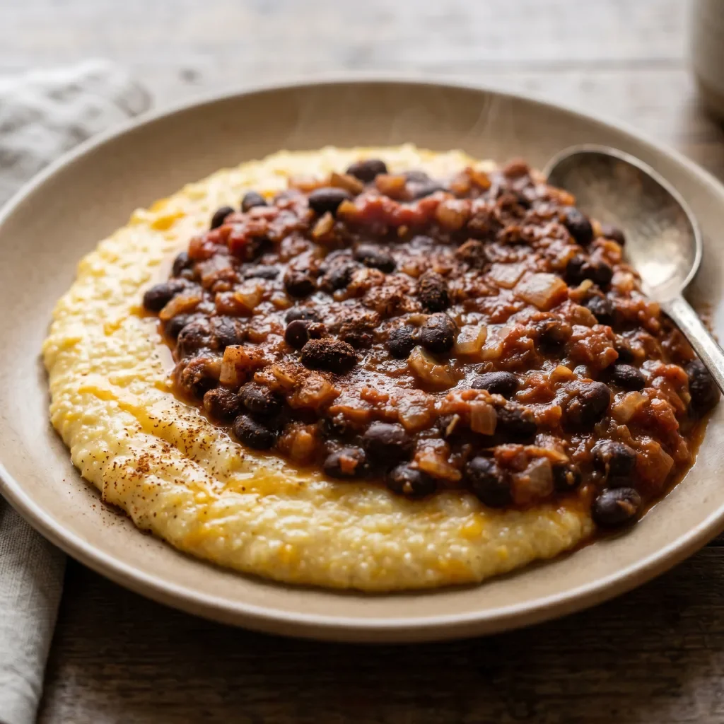Black Bean Chili with Cheddar Polenta