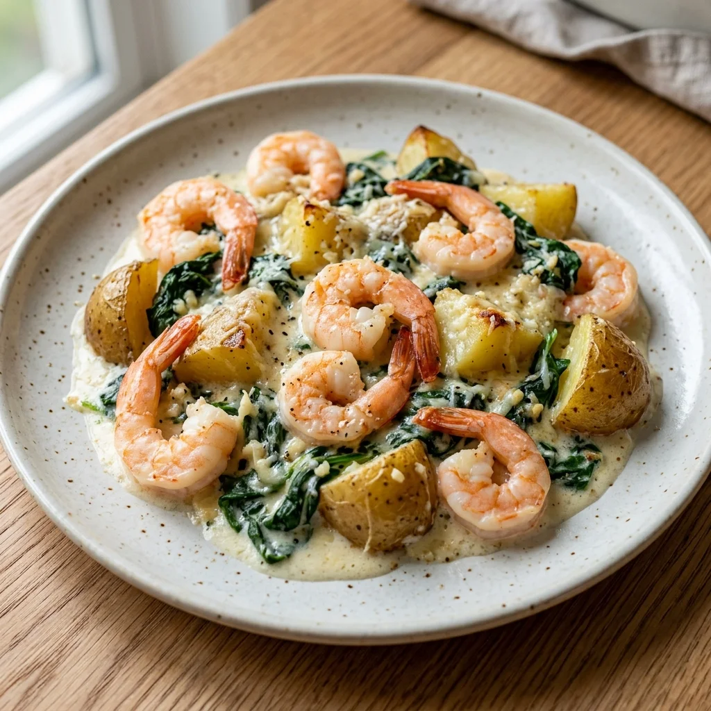 Shrimp Potato Spinach Bake