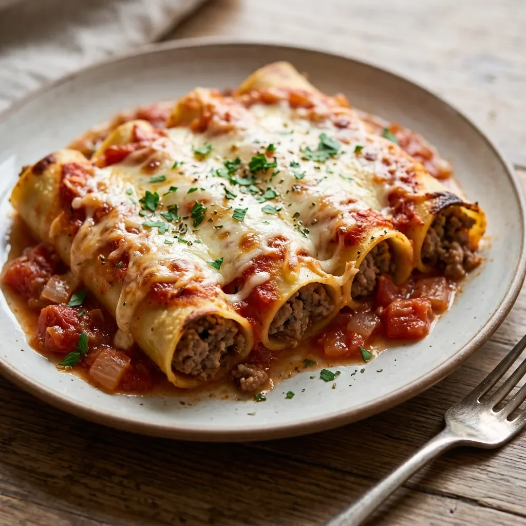 Scratch Beef Cannelloni Tomato Bake