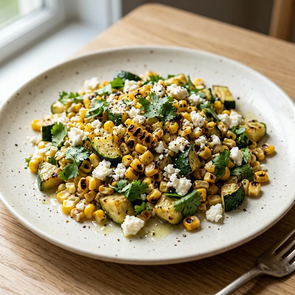 Charred Corn Zucchini Feta Salad