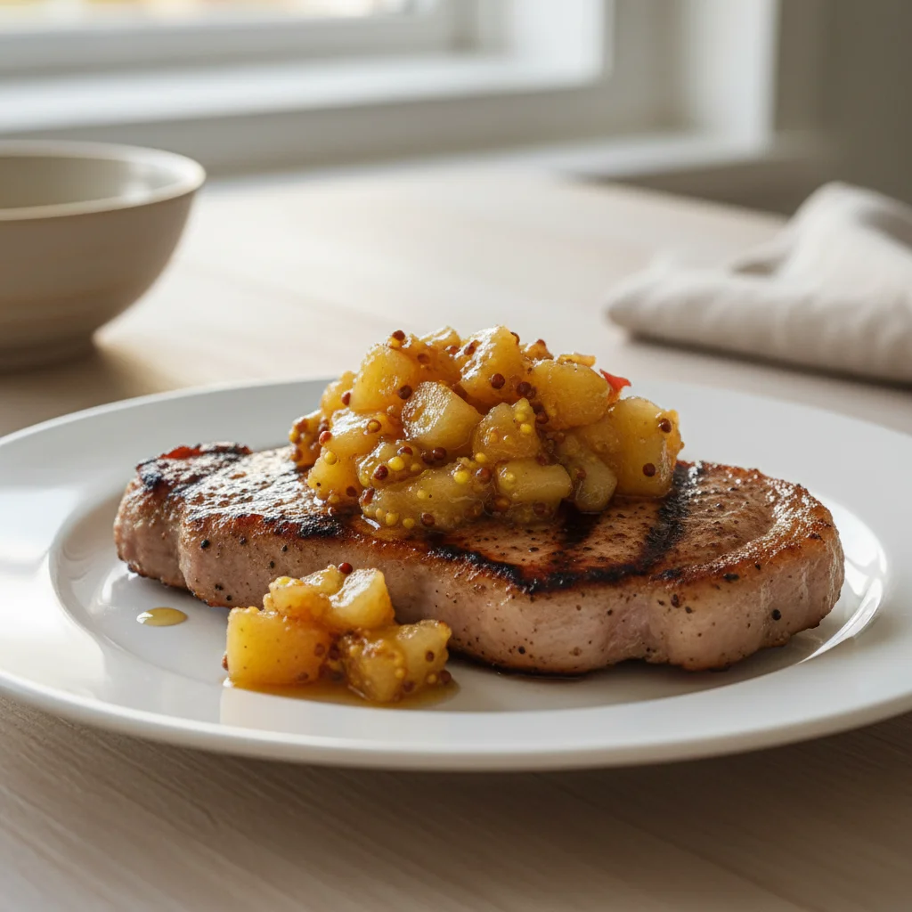 Grilled Pork Steak with Apple Mustard