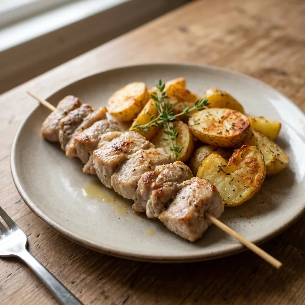 Pork Souvlaki with Lemon Potatoes