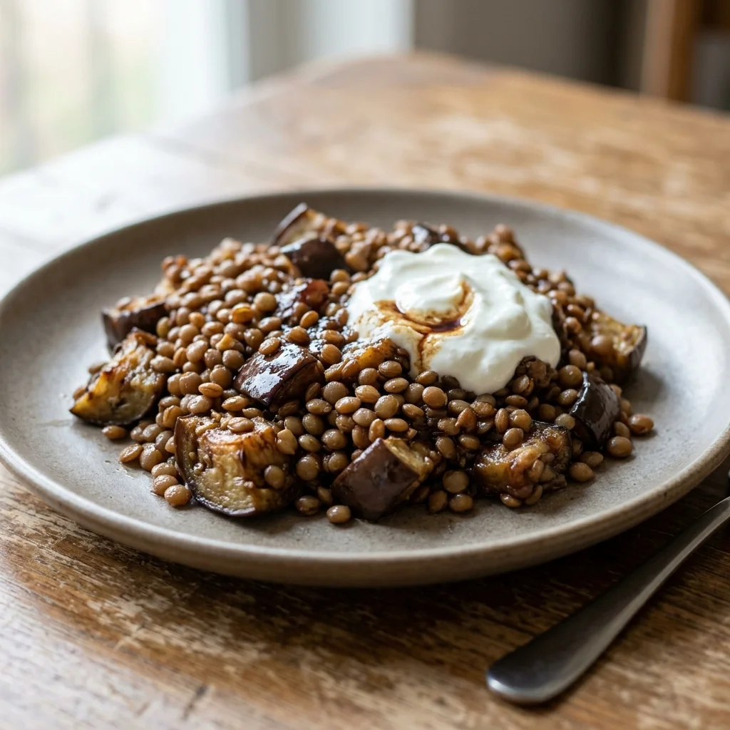 Pomegranate Molasses Eggplant Lentils