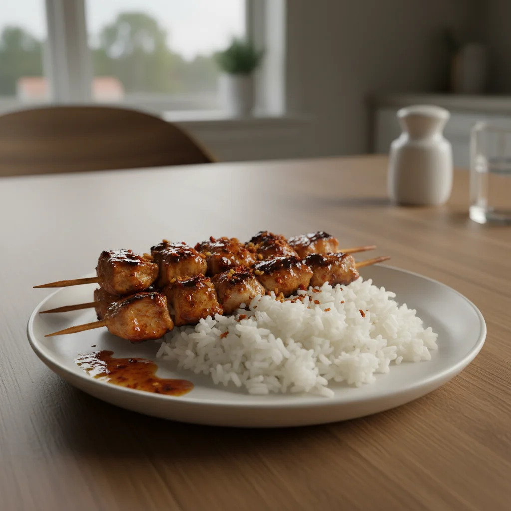 Chili Soy Grilled Turkey Skewers with Rice