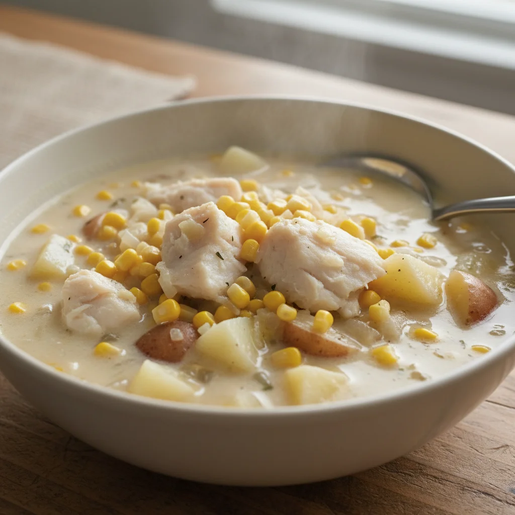 White Fish Chowder with Corn and Potatoes
