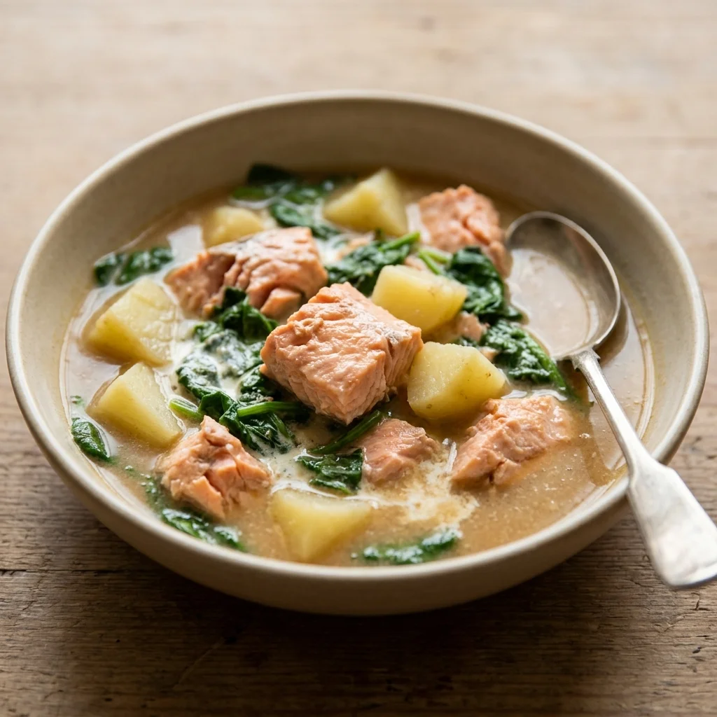 Salmon Miso Spinach Stew