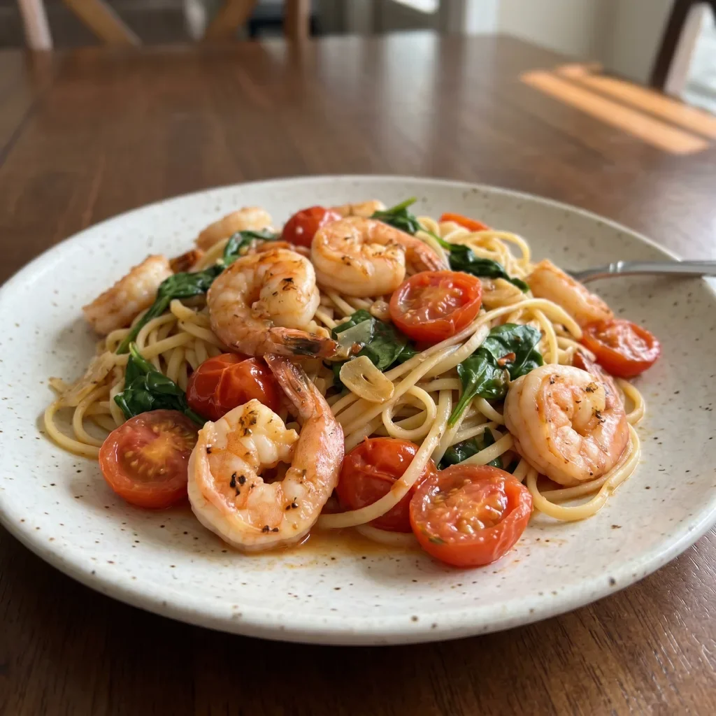 Shrimp Tomato Pasta Skillet