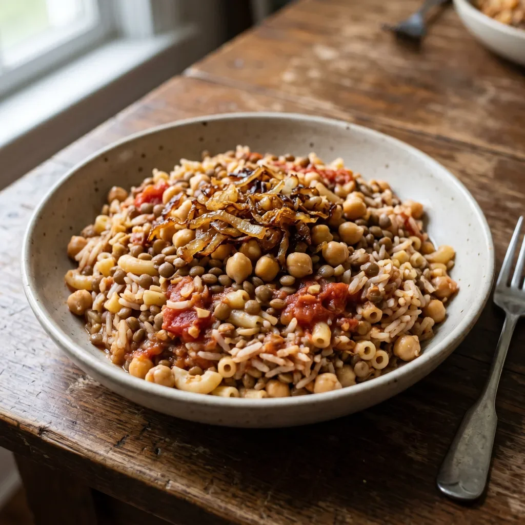 Egyptian Koshari-Style Rice Pasta Beans