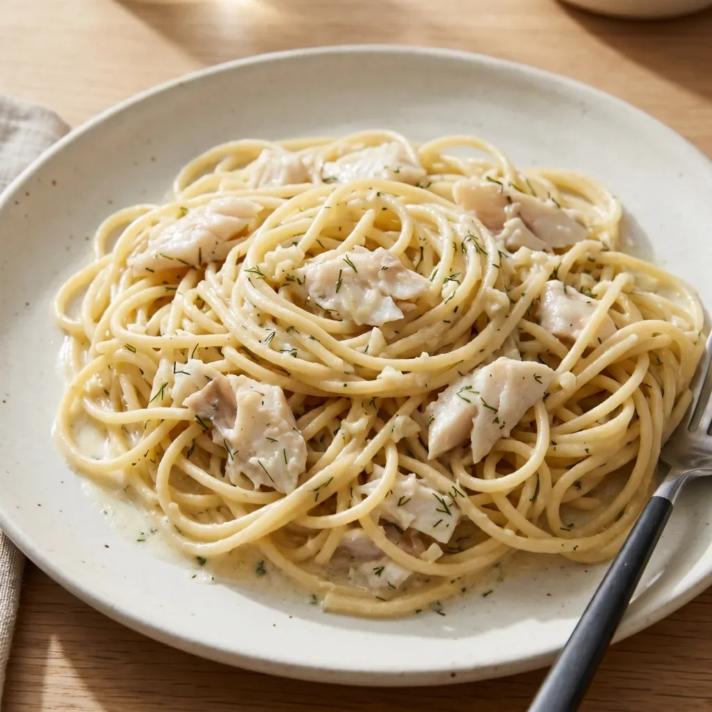 White Fish Spaghetti with Dill Cream