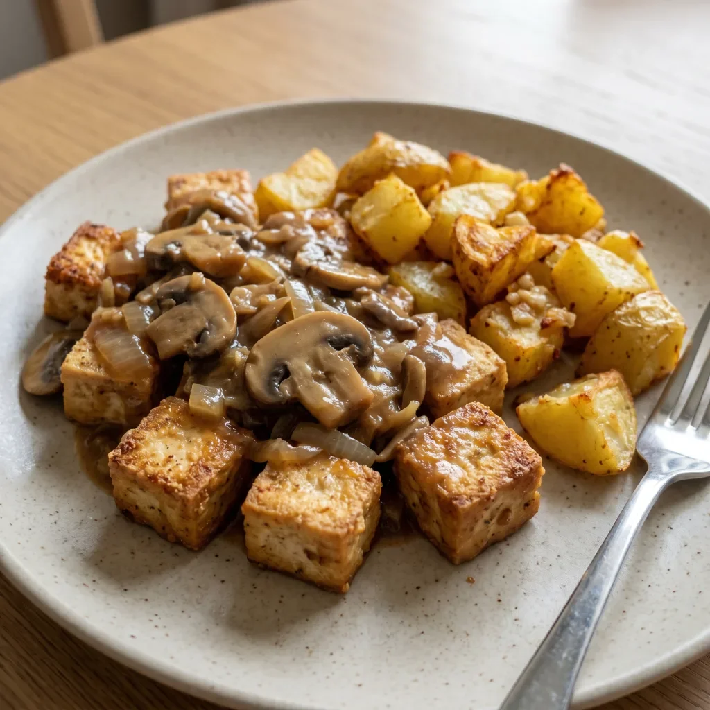 Tofu Mushroom Gravy with Garlic Potatoes